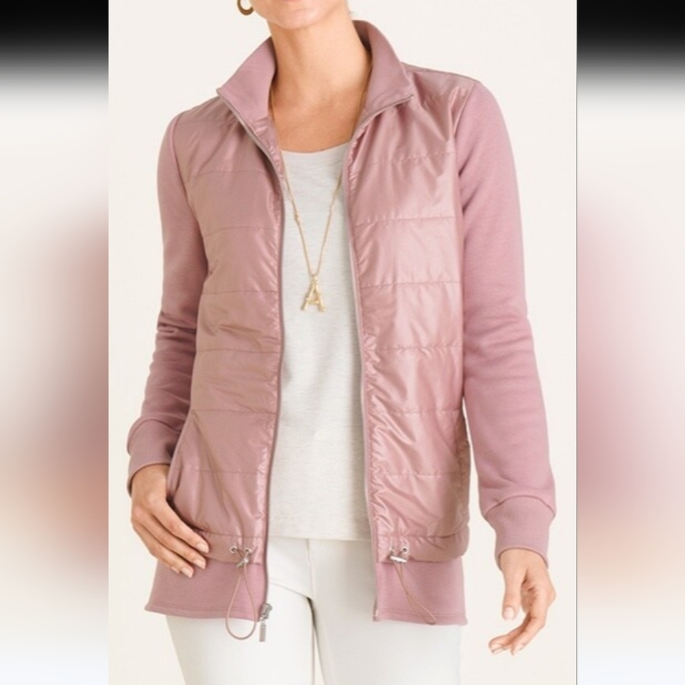 Chico's zenergy lightweight fleece puffer jacket dusty rose color size 12/14P